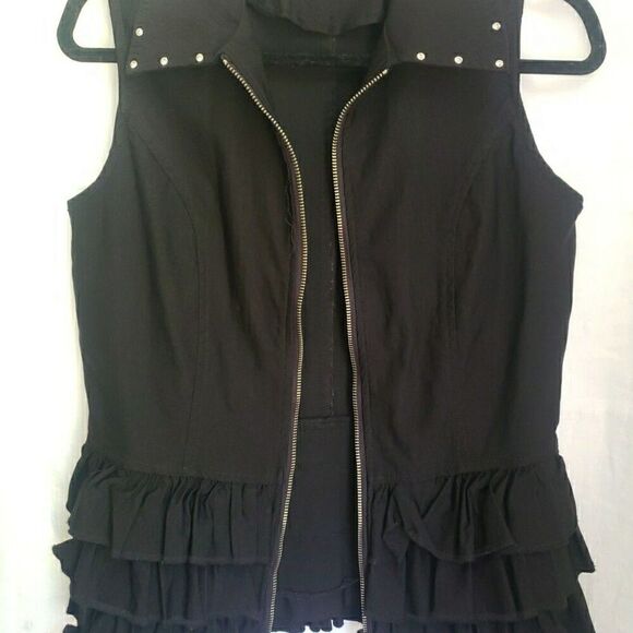 Grunge Emo Sleeveless Tiered Pleated Zip Up Vest Studs Whimsy Goth Womens Size S - Picture 5 of 13
